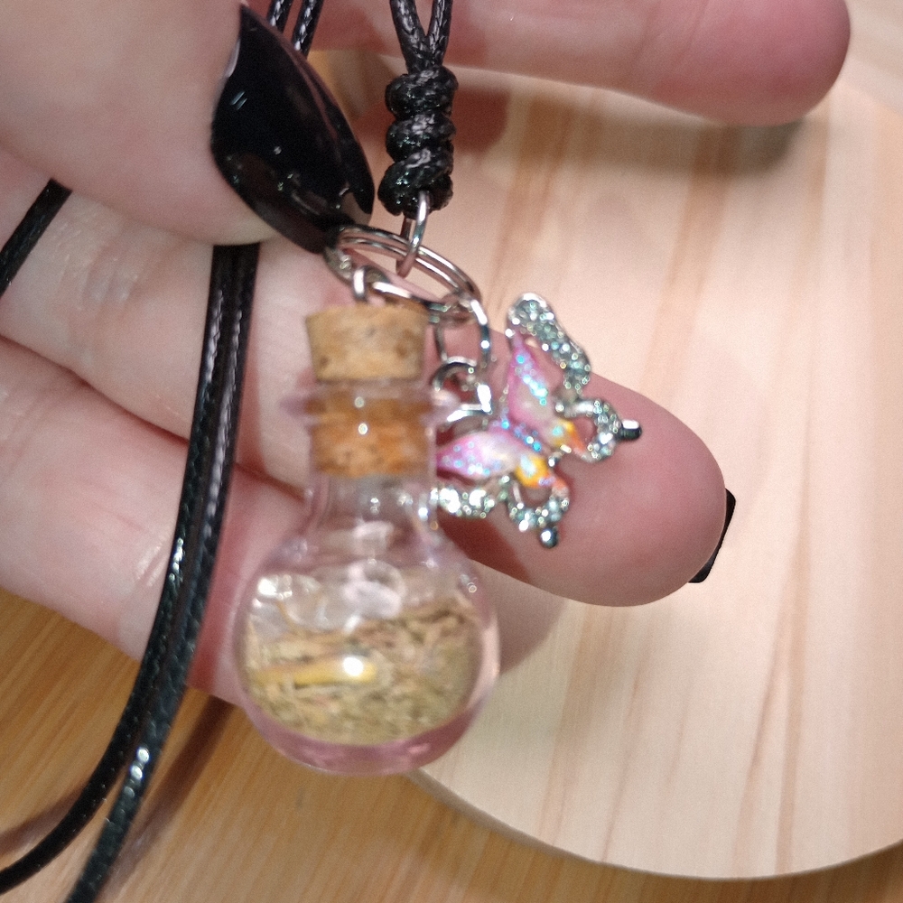 Protection Bottle Adjustable Black Cord Necklace With Butterfly